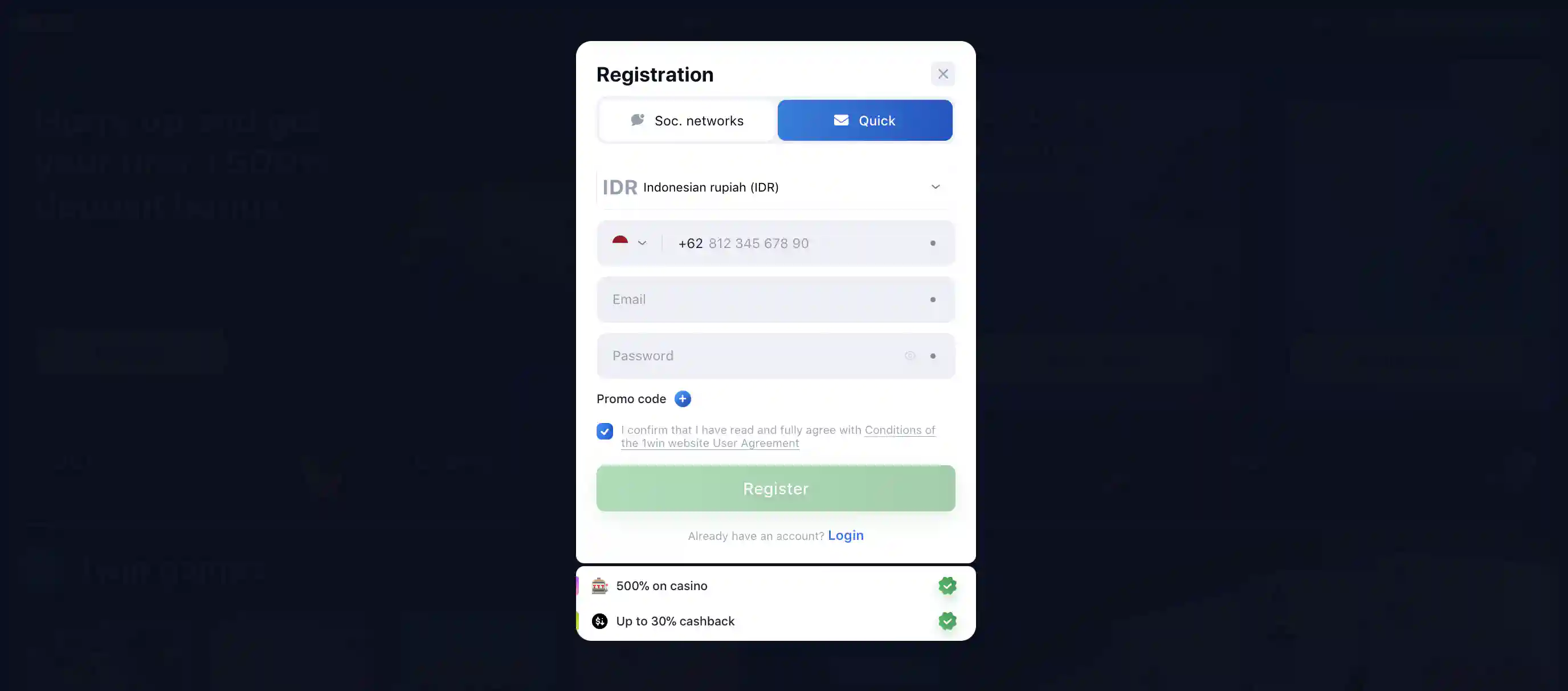 Fill Out the 1win Registration Form and Start Betting